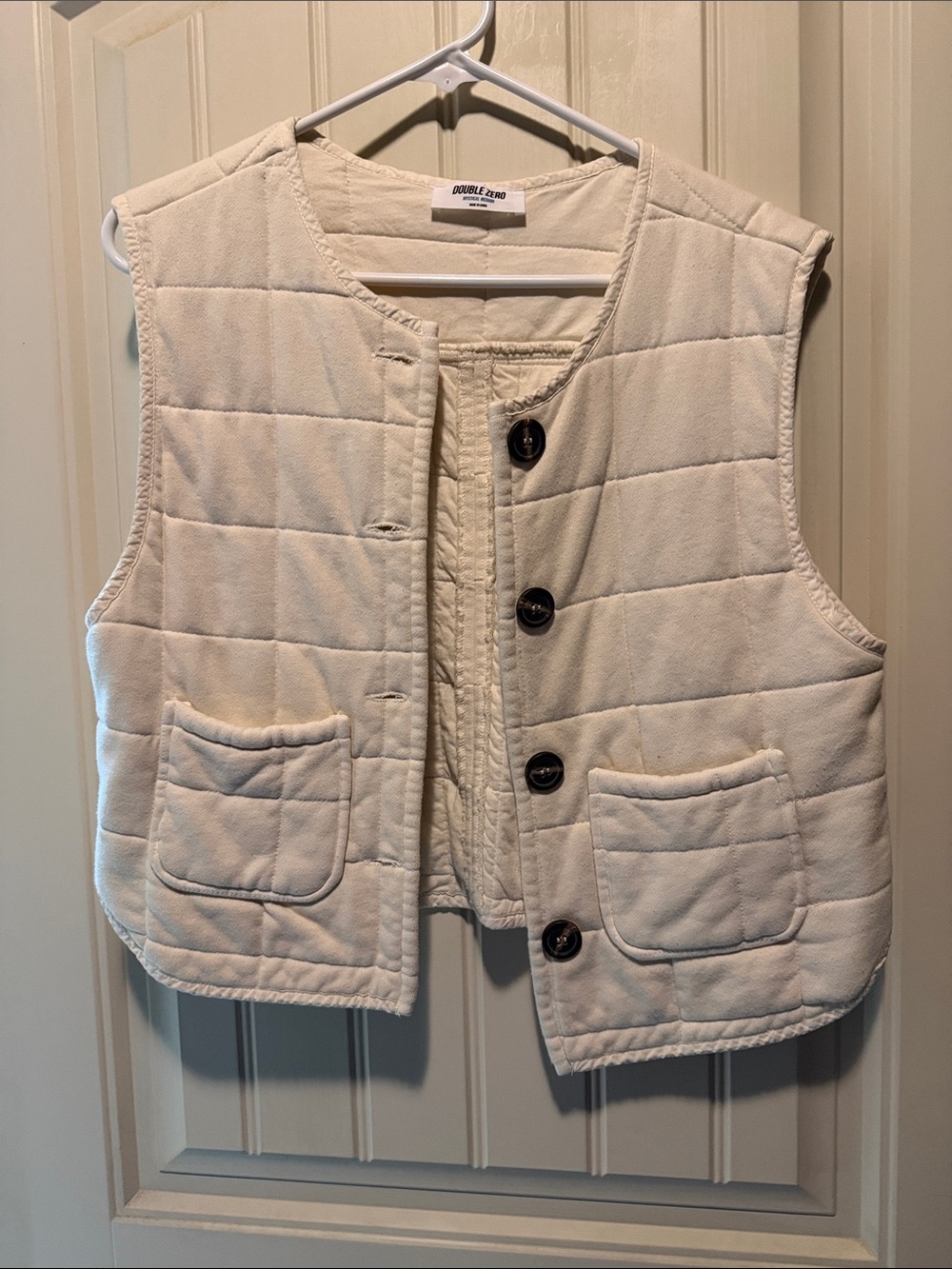 Double Zero Ivory Quilted Button-Front Vest